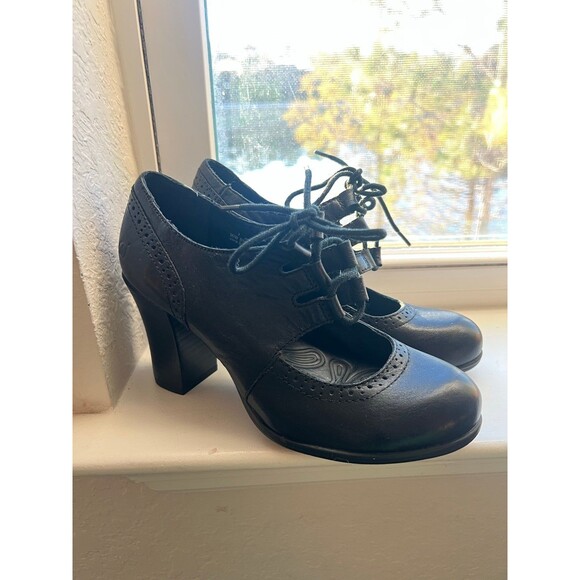 Born Rosel Black Leather Lace Up Oxford MaryJane High Heels Women’s Size 7 - Picture 3 of 12
